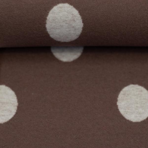 Jacquard-Jersey Ottoman Emily mit naturweißen Punkten auf Taupe